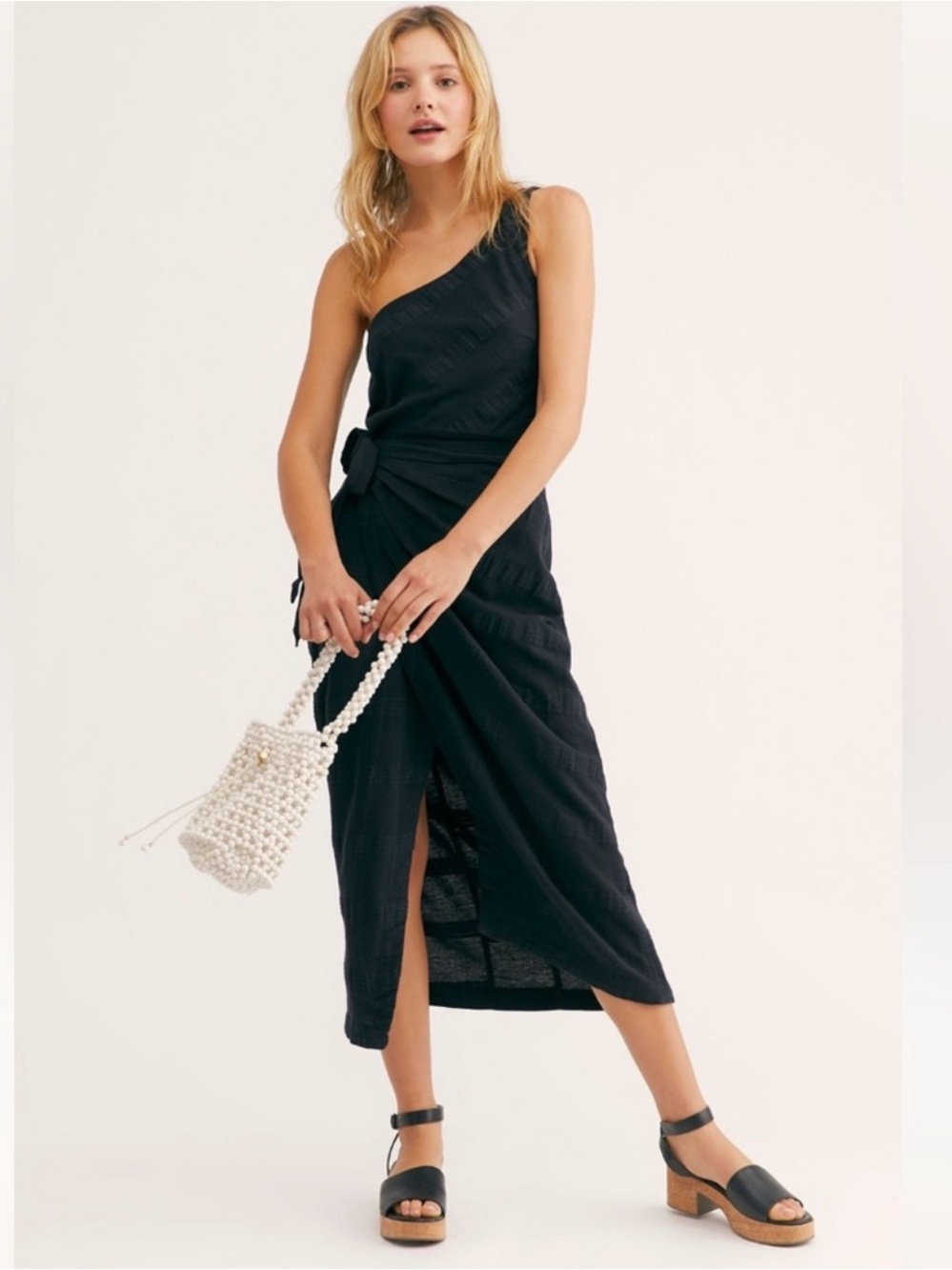 FREE PEOPLE At Leisure NEW One Shoulder Midi Dress NEW Size XS Black